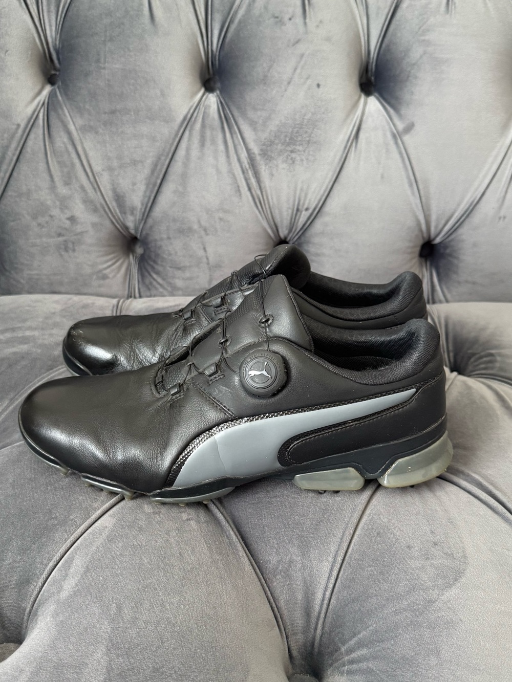PUMA IGNITE Disc Leather Golf Shoes Black Gray Men’s 9.5 Waterproof Spiked